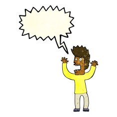 cartoon terrified man with speech bubble N62