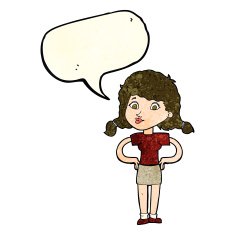 cartoon pretty girl with hands on hips speech bubble N4