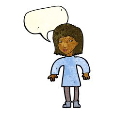 cartoon cautious woman with speech bubble N3