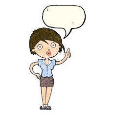 cartoon pretty woman with idea speech bubble N20