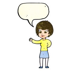 cartoon welcoming woman with speech bubble N4