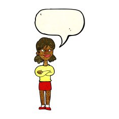 cartoon smug woman with speech bubble N6