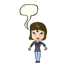 cartoon girl shrugging shoulders with speech bubble N11