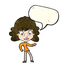 cartoon woman pointing with speech bubble N60