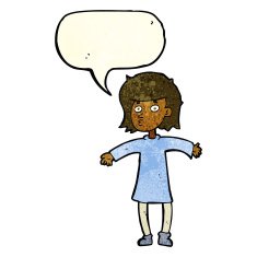 cartoon nervous woman with speech bubble N9