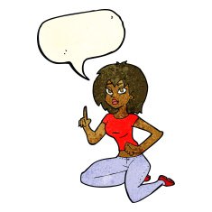 cartoon sitting woman with idea speech bubble N3
