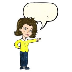 cartoon woman pointing with speech bubble N62