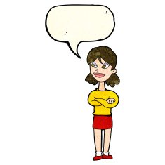 cartoon smug woman with speech bubble N7