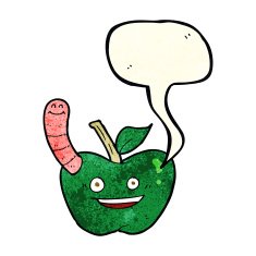 cartoon apple with worm speech bubble N11