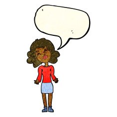 cartoon woman shrugging shoulders with speech bubble N139