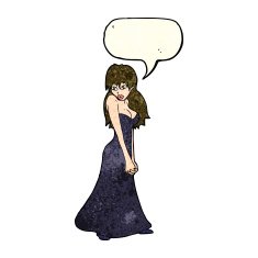 cartoon pretty woman in dress with speech bubble N12