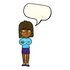 cartoon impatient woman with speech bubble N2