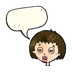 cartoon woman narrowing eyes with speech bubble N4