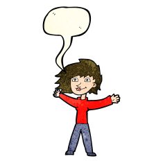 cartoon excited woman waving with speech bubble N4