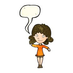 cartoon friendly woman waving with speech bubble N14