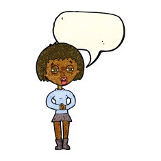 cartoon suspicious girl with speech bubble N2