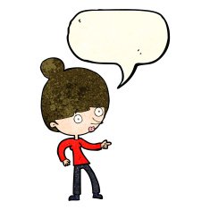 cartoon woman pointing with speech bubble N65