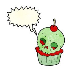 cartoon halloween cup cake with speech bubble N3
