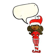 cartoon santa's helper woman with speech bubble N3