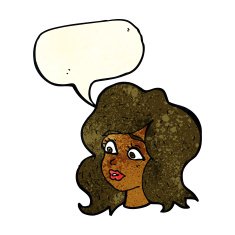 cartoon woman looking concerned with speech bubble N3