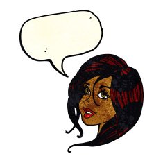 cartoon pretty female face with speech bubble N26