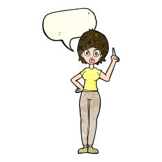 cartoon woman explaining her point with speech bubble N9