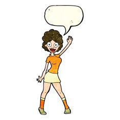 cartoon woman dancing with speech bubble N9