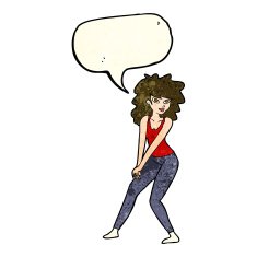 cartoon woman posing with speech bubble N7