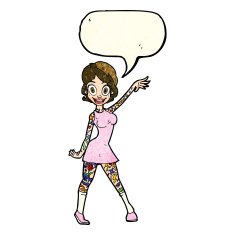 cartoon woman with tattoos speech bubble N4