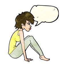 cartoon woman sitting with speech bubble N5