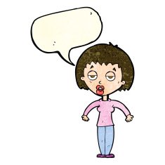 cartoon woman shrugging shoulders with speech bubble N144