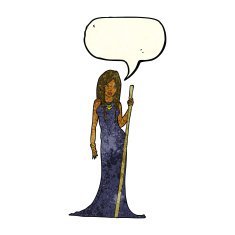 cartoon sorceress with speech bubble N2
