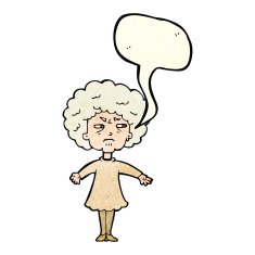 cartoon bitter old woman with speech bubble N5