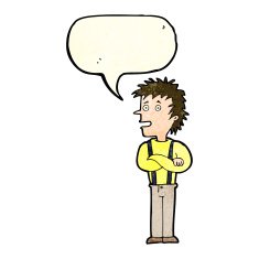 cartoon boy with folded arms speech bubble N6