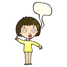cartoon woman explaining her point with speech bubble N11