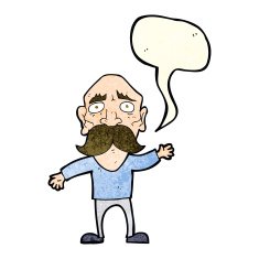 cartoon worried old man with speech bubble N6