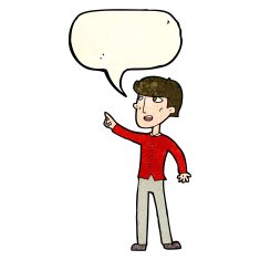 cartoon man pointing with speech bubble N53