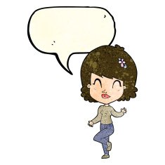 cartoon pretty woman dancing with speech bubble N8