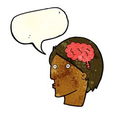 cartoon man with brain symbol speech bubble N6