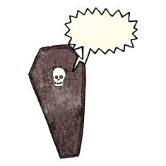 spooky cartoon coffin with speech bubble N8