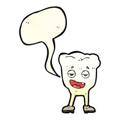 cartoon tooth looking smug with speech bubble N5
