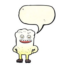 cartoon tooth looking smug with speech bubble N6