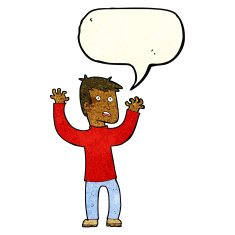 cartoon terrified man with speech bubble N64