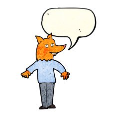 cartoon happy fox man with speech bubble N8