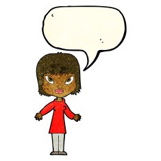 cartoon woman with open arms speech bubble N27