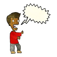 cartoon terrified man with speech bubble N65
