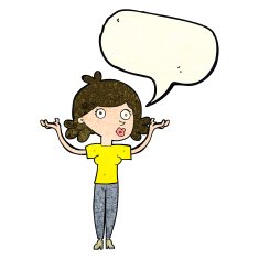 cartoon woman throwing arms in air with speech bubble N4