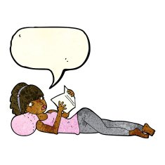 cartoon pretty woman reading book with speech bubble N3