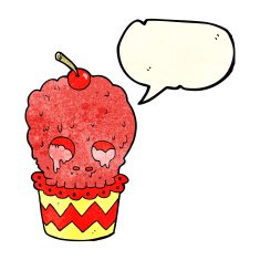 spooky skull cupcake cartoon with speech bubble N4