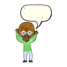 cartoon stressed bald man with speech bubble N3